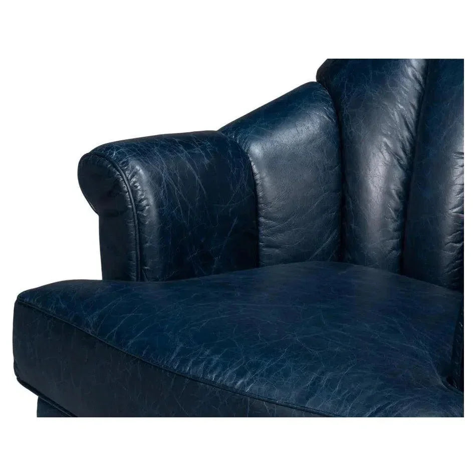 Scoth Wood and Leather Blue Swivel Arm - LOOMLAN - Sarreid - Club Chairs