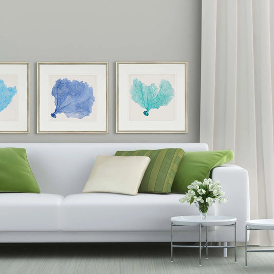 Sea Fan II Wood Blue Framed Wall Art 3PC