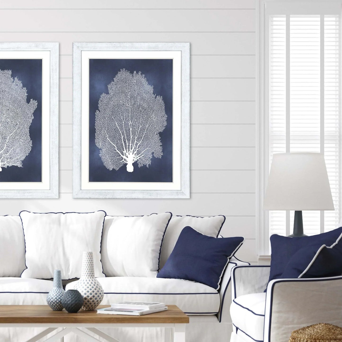 Sea Fan on Blue Wood Framed Wall Art