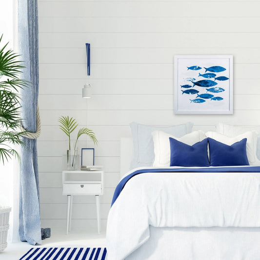 Sea Gold Coastal Fish Blue Framed Wall Art