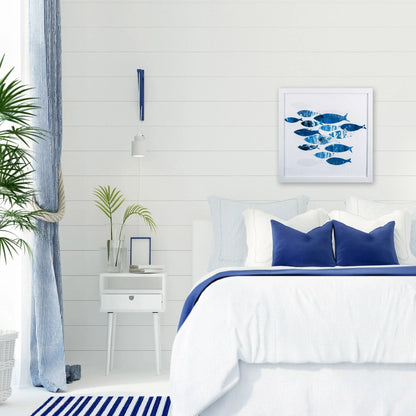 Sea Gold Coastal Fish Blue Framed Wall Art