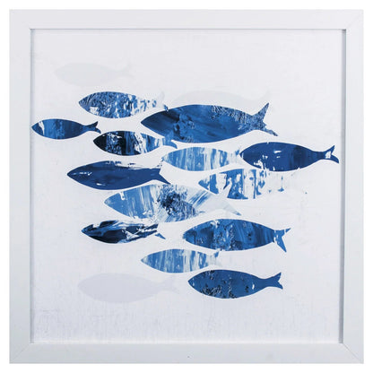 Sea Gold Coastal Fish Blue Framed Wall Art