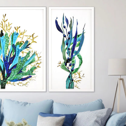 Sea Life Wood Blue Framed Wall Art