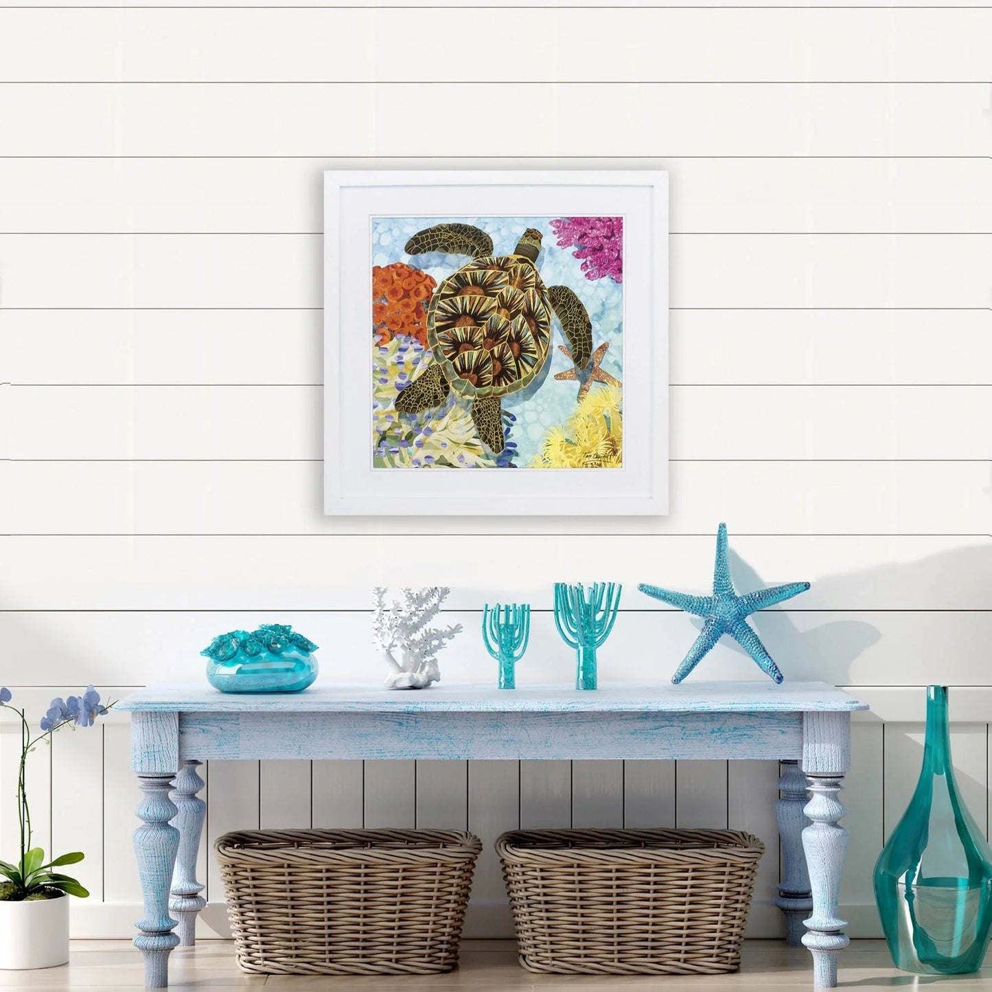 Sea Turtle Turquoise Framed Wall Art