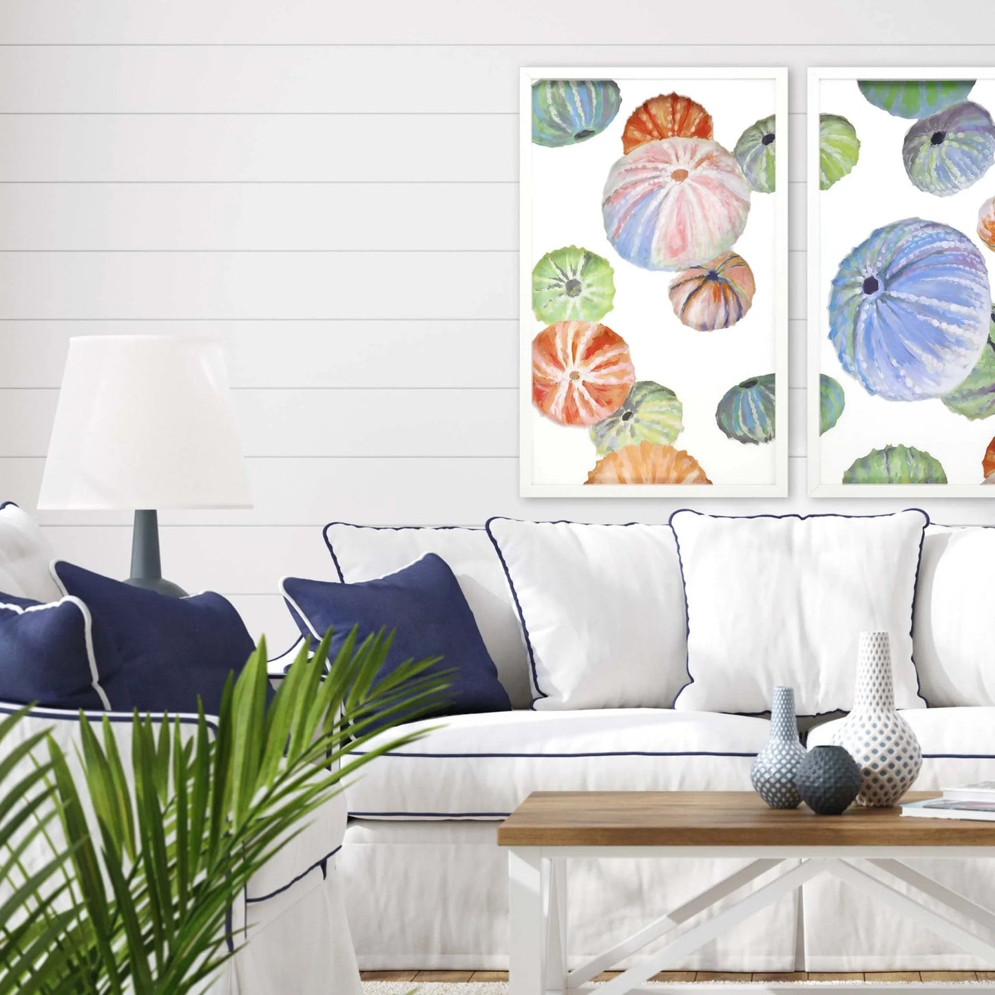 Sea Urchin I Wood Blue Framed Wall Art