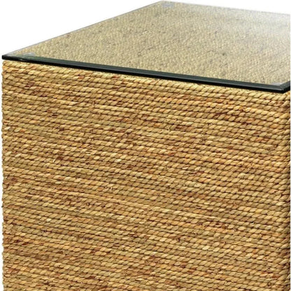 Seagrass & Glass Square Mid Century Side Table - LOOMLAN - Jamie Young - Side Tables