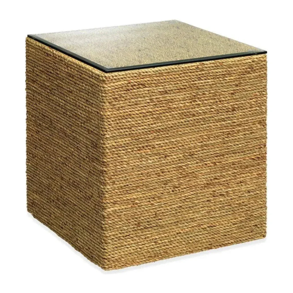 Seagrass & Glass Square Mid Century Side Table - LOOMLAN - Jamie Young - Side Tables