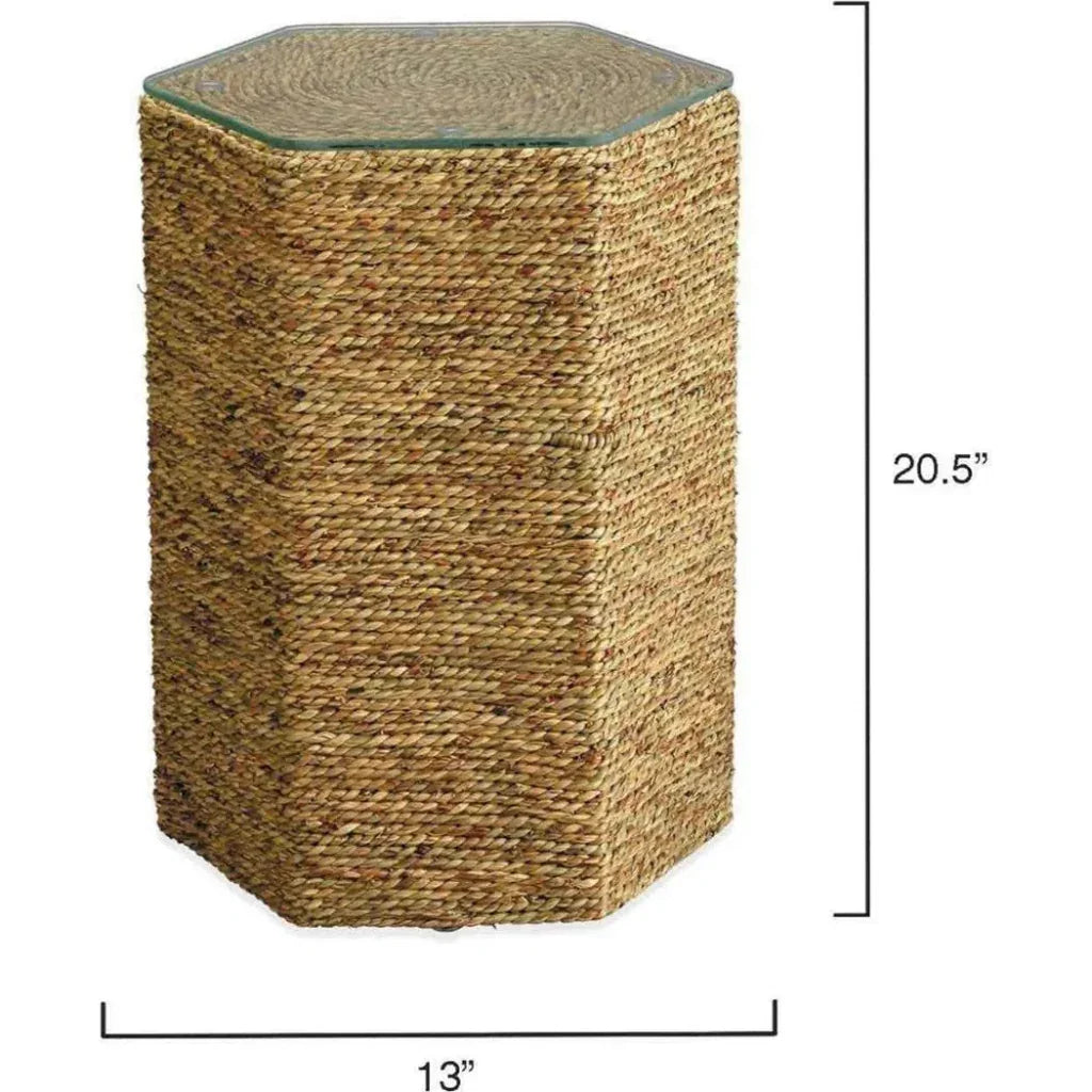 Seagrass & Tempered Glass Peninsula Coastal Side Table - LOOMLAN - Jamie Young - Side Tables