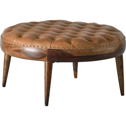 Chaney Leather Round Coffee Ottoman - LOOMLAN - LOOMLAN - Ottomans