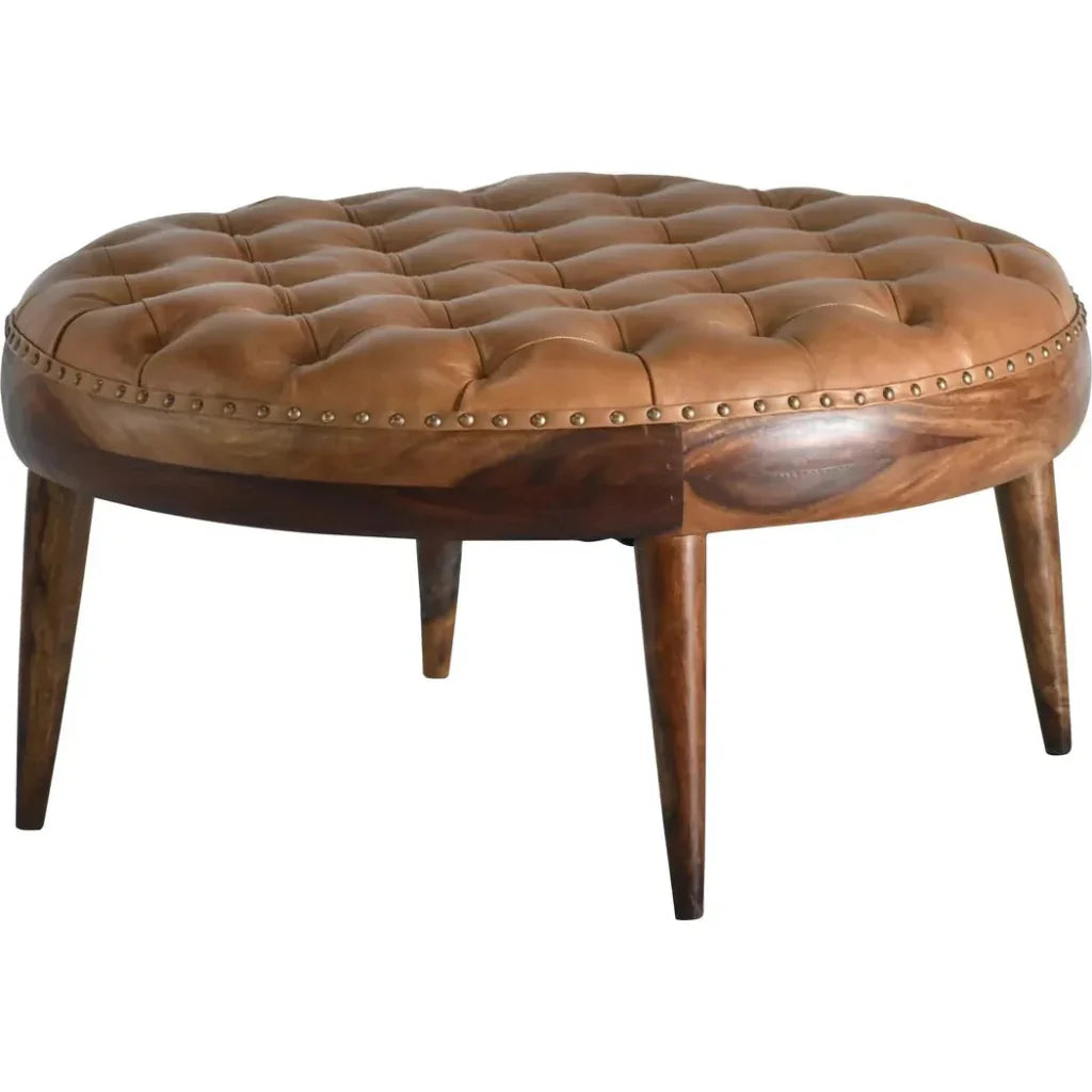 Chaney Leather Round Coffee Ottoman - LOOMLAN - LOOMLAN - Ottomans