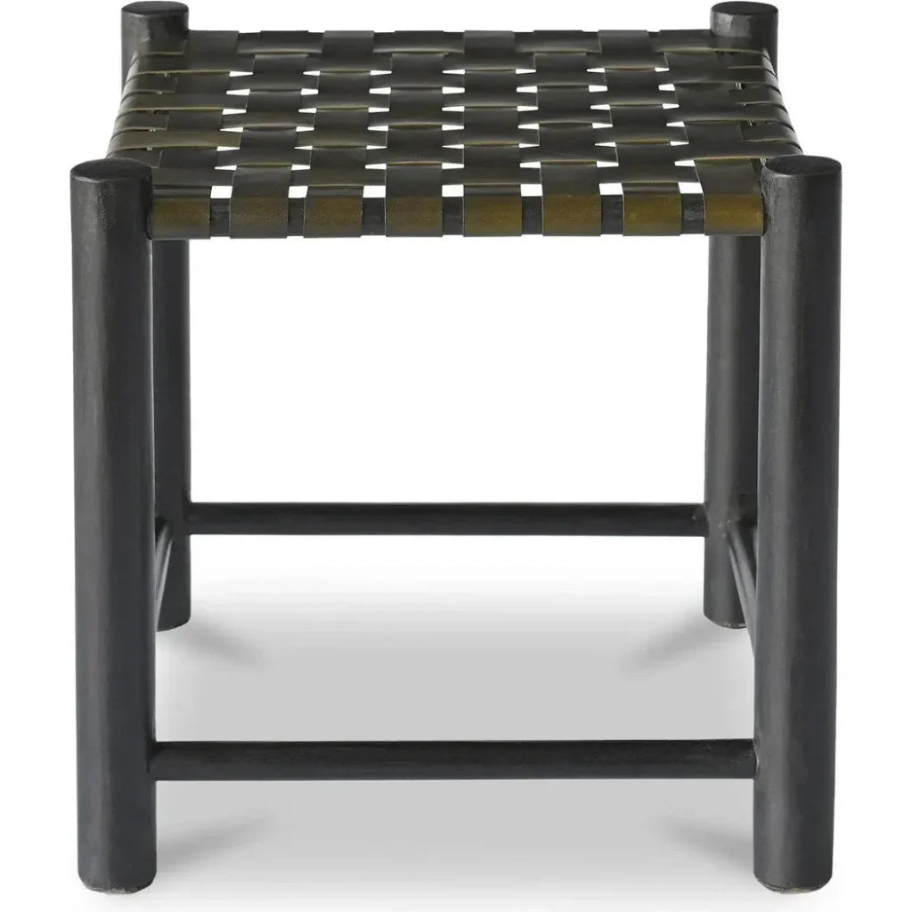 Selby Solid Wood & Buffalo Leather Black Stool - LOOMLAN - Poufs and Stools