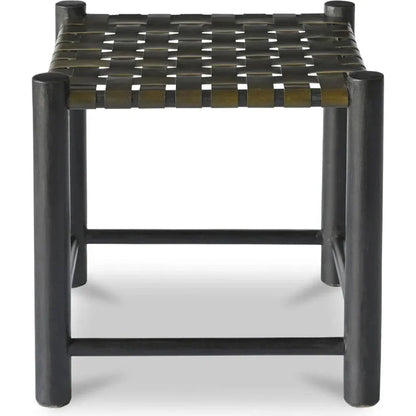 Selby Solid Wood & Buffalo Leather Black Stool - LOOMLAN - Poufs and Stools