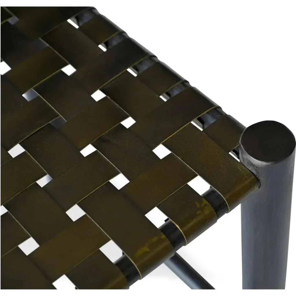 Selby Solid Wood & Buffalo Leather Black Stool - LOOMLAN - Poufs and Stools