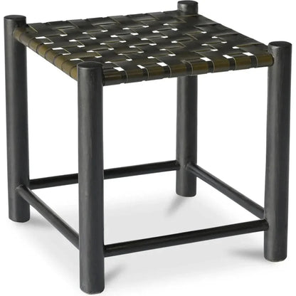 Selby Solid Wood & Buffalo Leather Black Stool - LOOMLAN - Poufs and Stools