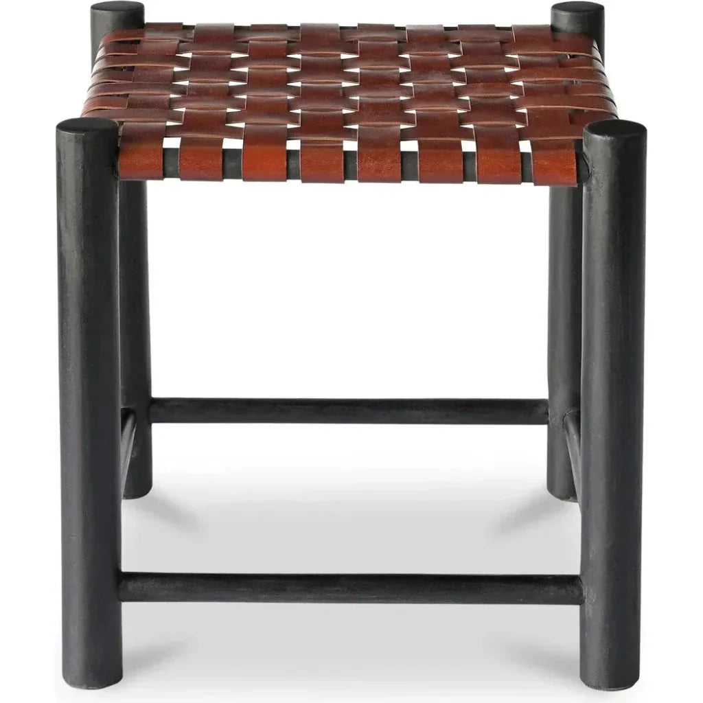 Selby Solid Wood & Buffalo Leather Seat Black Stool - LOOMLAN - Moe's Home - Poufs and Stools