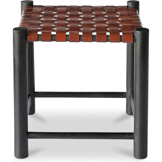 Selby Solid Wood & Buffalo Leather Seat Black Stool - LOOMLAN - Moe's Home - Poufs and Stools