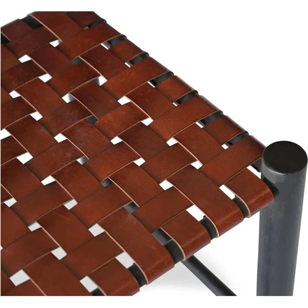 Selby Solid Wood & Buffalo Leather Seat Black Stool - LOOMLAN - Moe's Home - Poufs and Stools