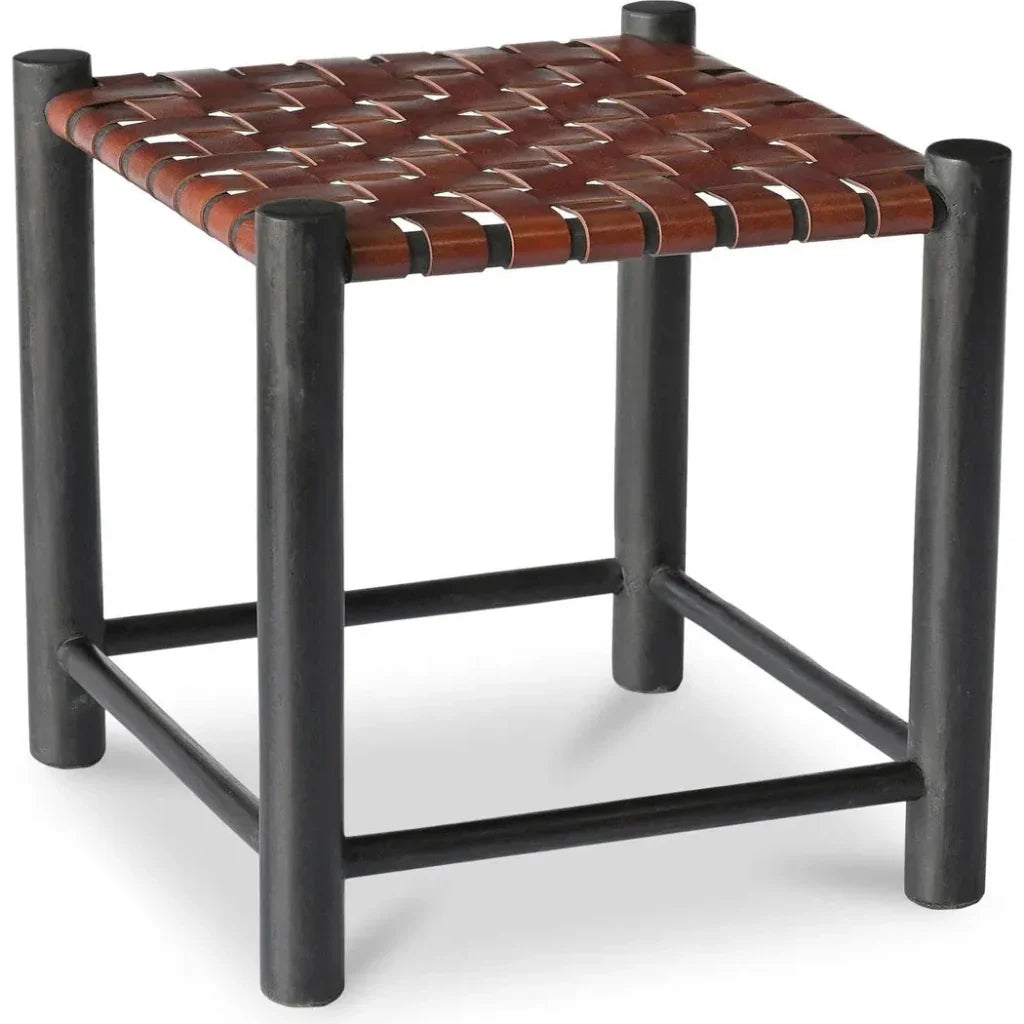 Selby Solid Wood & Buffalo Leather Seat Black Stool - LOOMLAN - Moe's Home - Poufs and Stools