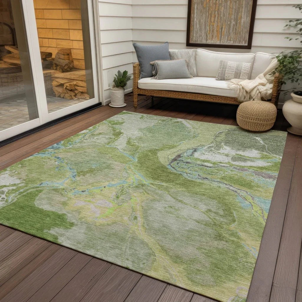 Selene Green Washable Indoor-Outdoor Rug-Outdoor Rugs-LOOMLAN Rugs-LOOMLAN