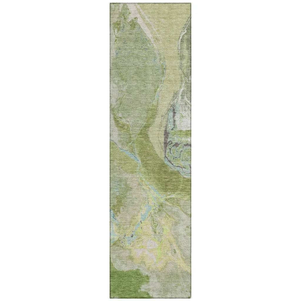 Selene Green Washable Indoor-Outdoor Rug-Outdoor Rugs-LOOMLAN Rugs-2'3" x 7'6"-LOOMLAN