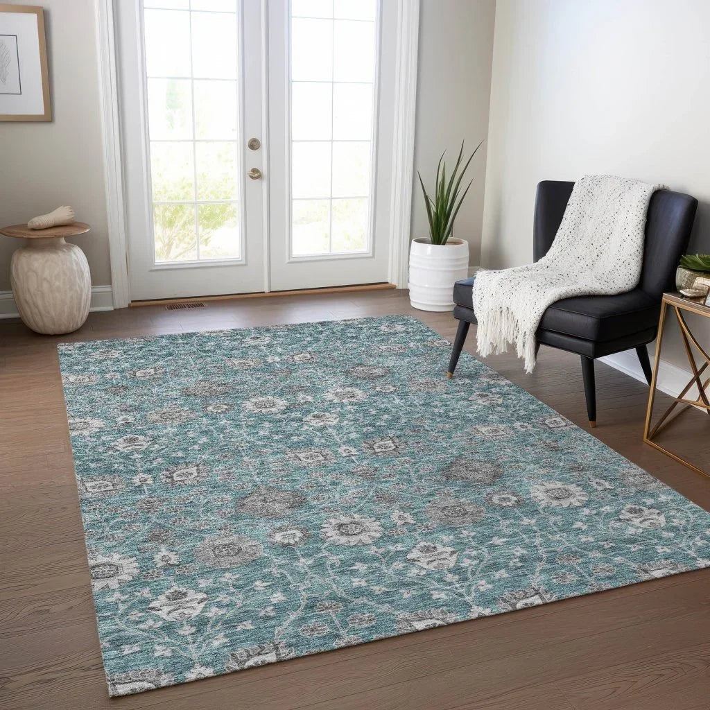 Selma Teal Washable Indoor - Outdoor Rug - LOOMLAN - LOOMLAN Rugs - Outdoor Rugs