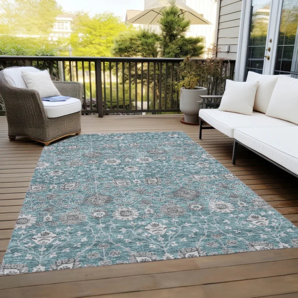 Selma Teal Washable Indoor - Outdoor Rug - LOOMLAN - LOOMLAN Rugs - Outdoor Rugs