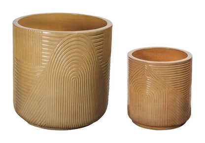 Serenity Textured Ceramic Patio Planter (Set Of 2) - LOOMLAN - Seasonal Living - Outdoor Accessories