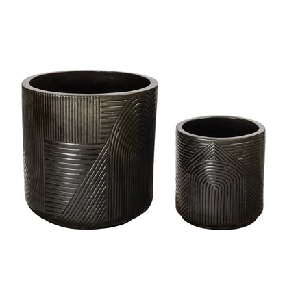 Serenity Textured Ceramic Patio Planter (Set Of 2) - LOOMLAN - Seasonal Living - Outdoor Accessories