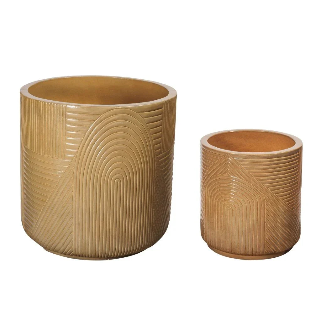 Serenity Textured Ceramic Patio Planter (Set Of 2) - LOOMLAN - Seasonal Living - Outdoor Accessories