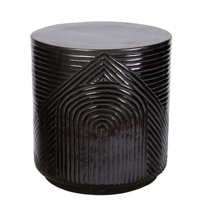 Serenity Textured Ceramic Patio Stool-Garden Stools-Seasonal Living-Iron Semi-Gloss-LOOMLAN
