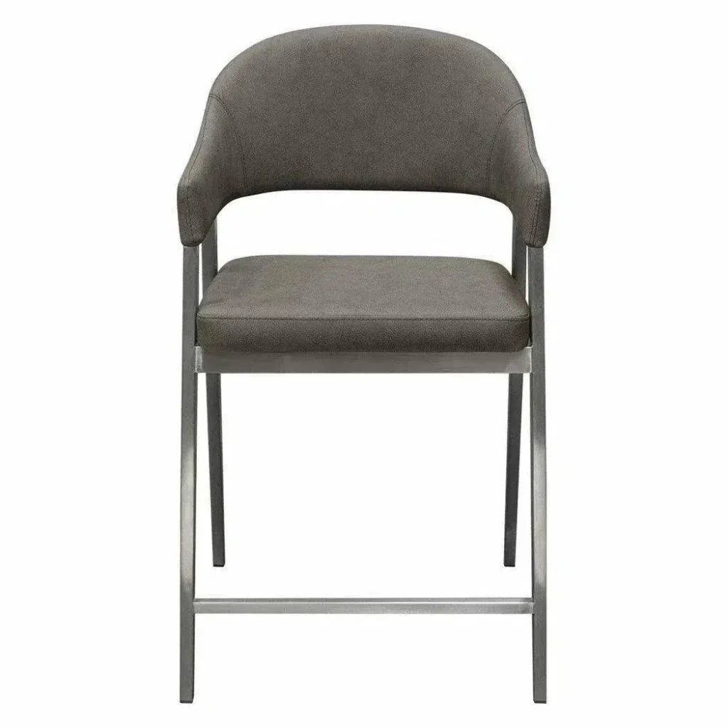 Set of Two Counter Height Chairs Grey Leatherette - LOOMLAN - Diamond Sofa - Counter Stools