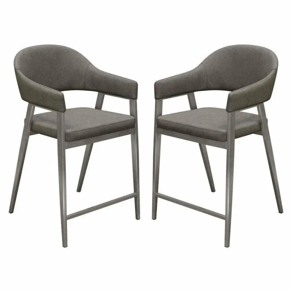 Set of Two Counter Height Chairs Grey Leatherette - LOOMLAN - Diamond Sofa - Counter Stools