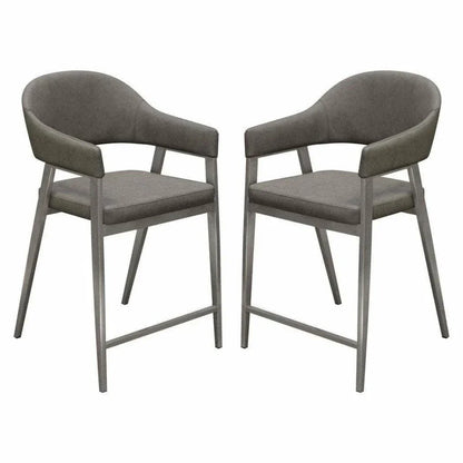 Set of Two Counter Height Chairs Grey Leatherette - LOOMLAN - Diamond Sofa - Counter Stools