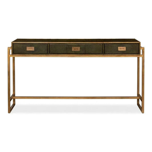 Shagreen Console Table Drawers Leaf Green Leather - LOOMLAN - Sarreid - Console Tables