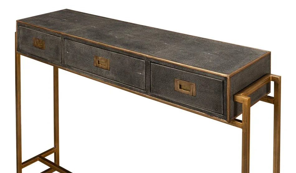 Shagreen Leather Gray Console Table - LOOMLAN - Sarreid - Console Tables