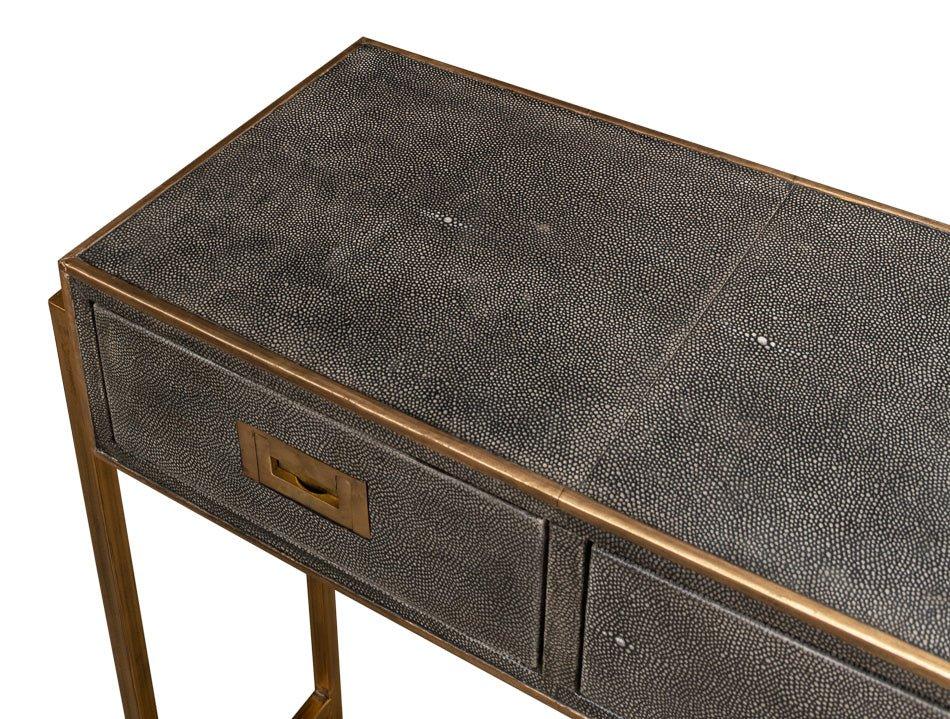Shagreen Leather Gray Console Table - LOOMLAN - Sarreid - Console Tables