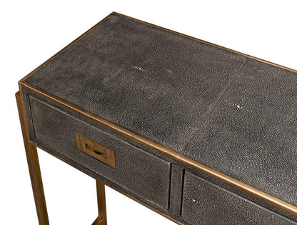 Shagreen Leather Gray Console Table - LOOMLAN - Sarreid - Console Tables