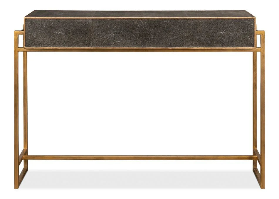 Shagreen Leather Gray Console Table - LOOMLAN - Sarreid - Console Tables