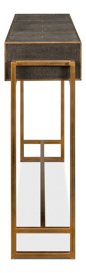 Shagreen Leather Gray Console Table - LOOMLAN - Sarreid - Console Tables