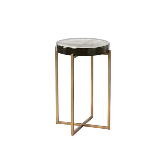 Sheena End Table Antique Brass Base & Glass - LOOMLAN - SUNPAN - Side Tables