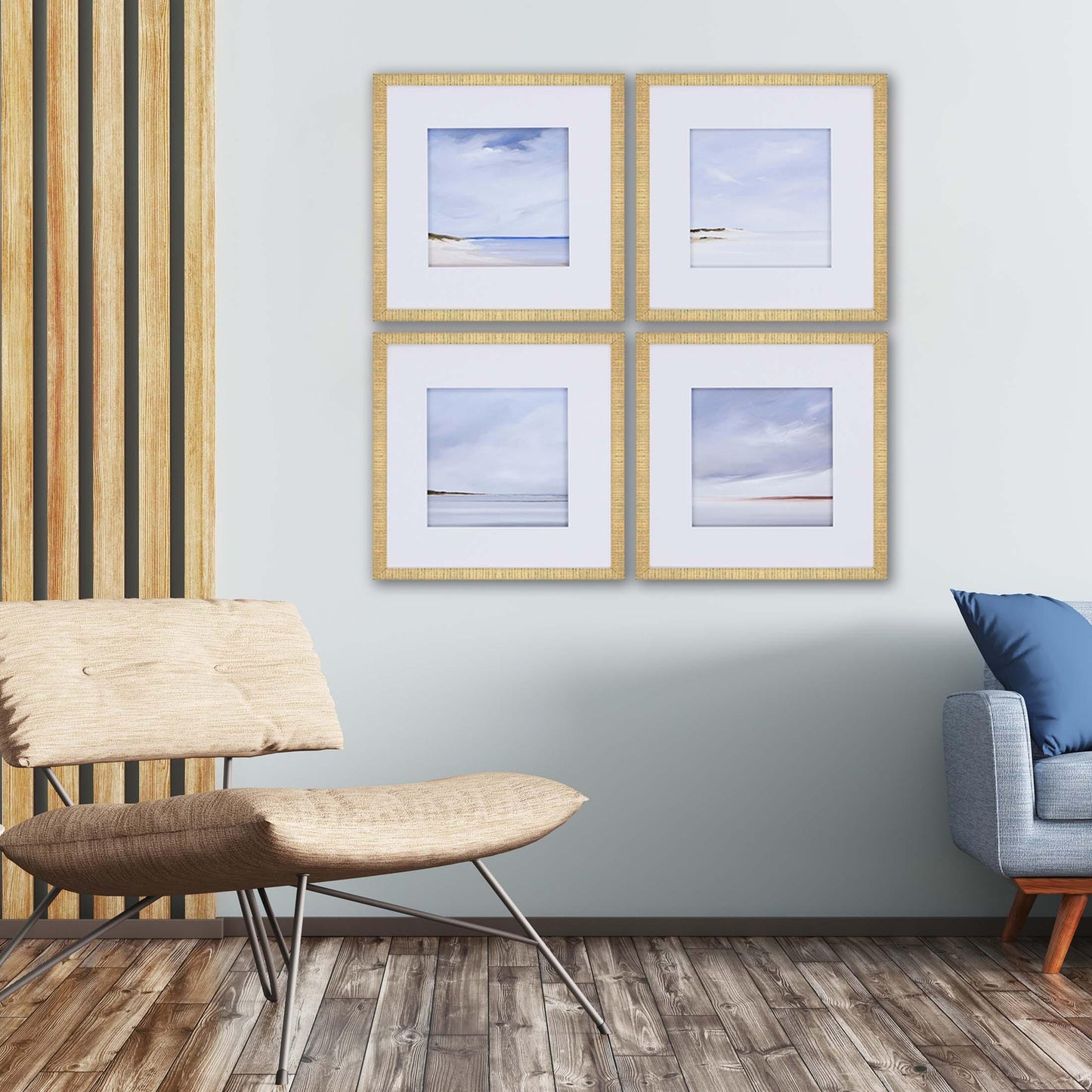 Shores Ribbed Gold Framed Wall Art 4PC