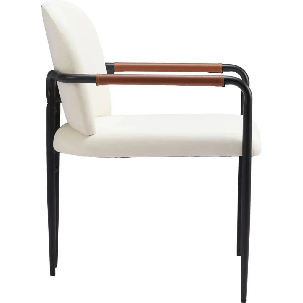 Sibu Black Steel Cream Dining Arm Chair 2PC - LOOMLAN - Zuo Modern - Dining Chairs