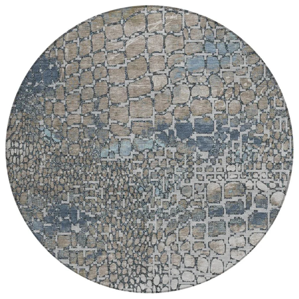 Siena Silver Washable Indoor-Outdoor Rug-Outdoor Rugs-LOOMLAN Rugs-8' x 8'-LOOMLAN