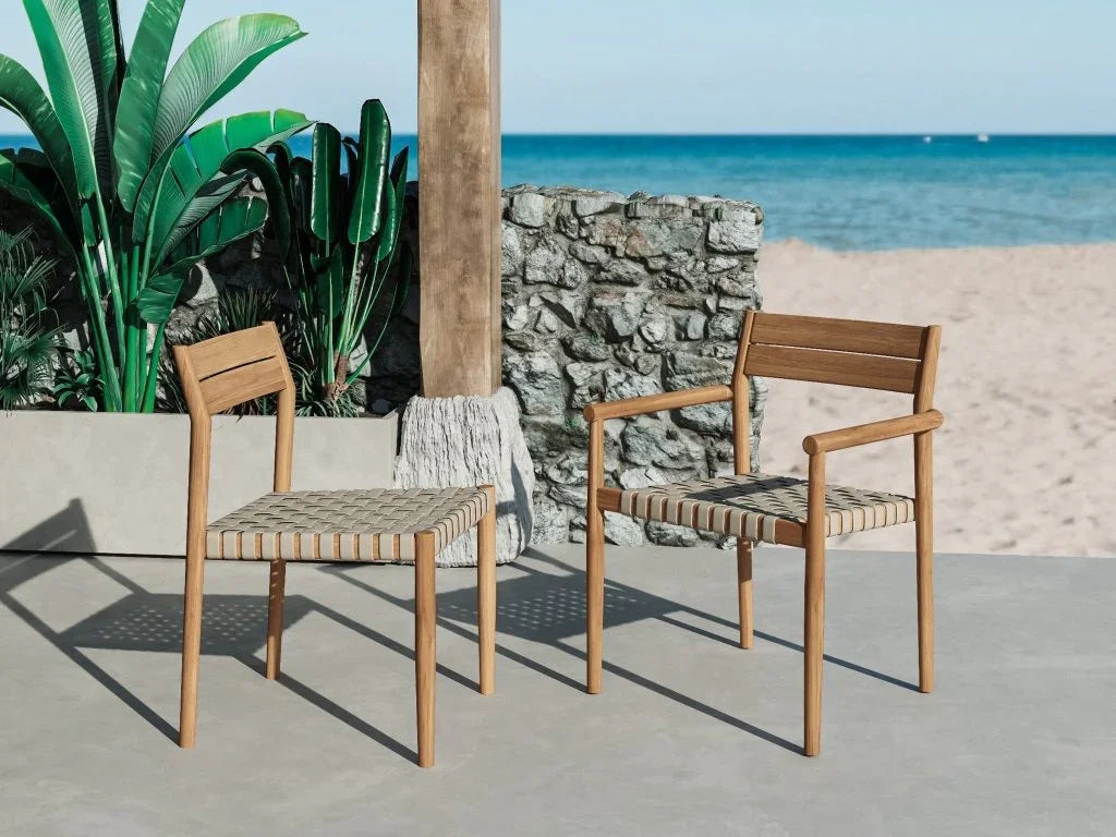 Siena Teak Woven Stackable Patio Armchair 4PC-Outdoor Accent Chairs-HiTeak-LOOMLAN