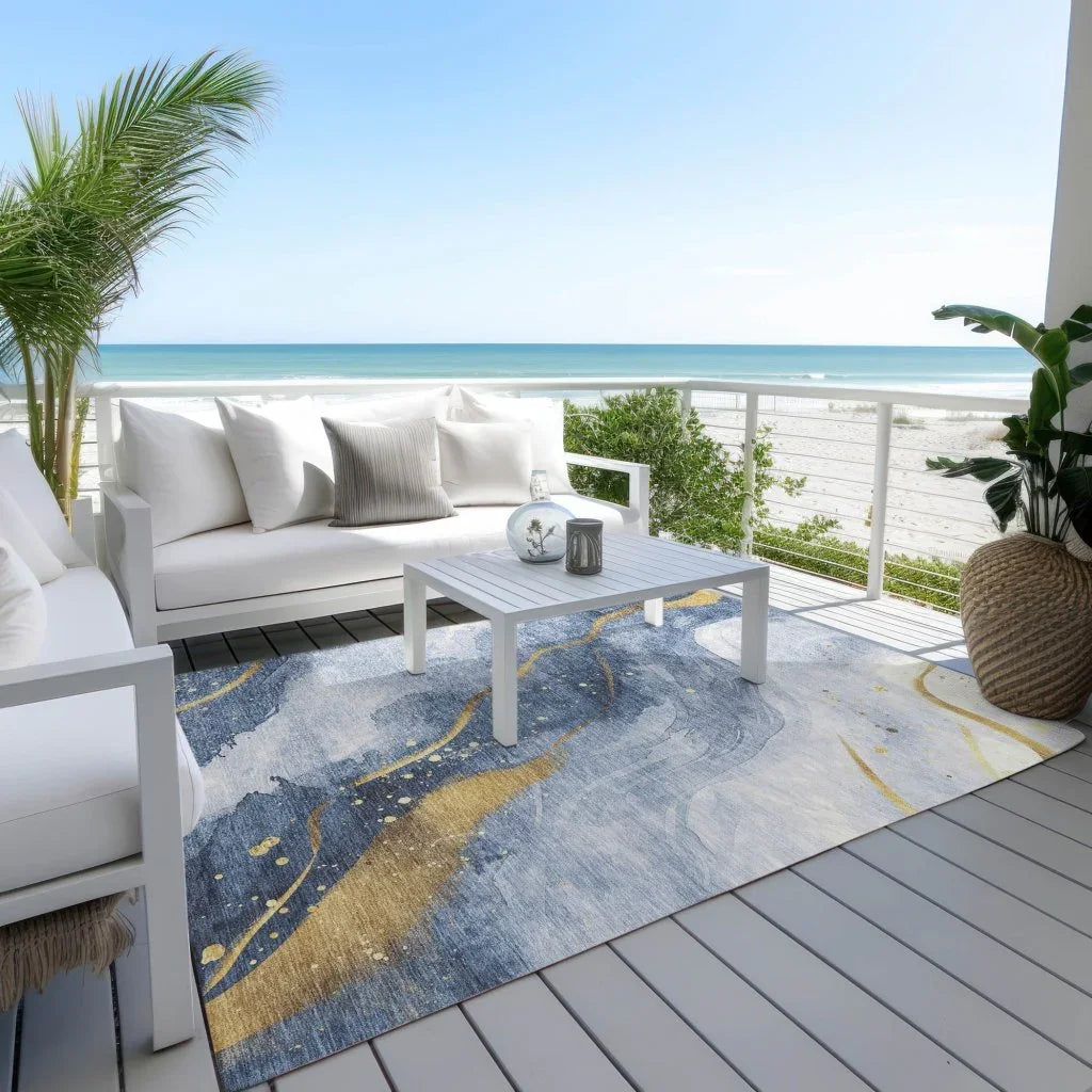 Silavie Blue Washable Indoor - Outdoor Rug - LOOMLAN - LOOMLAN Rugs - Outdoor Rugs