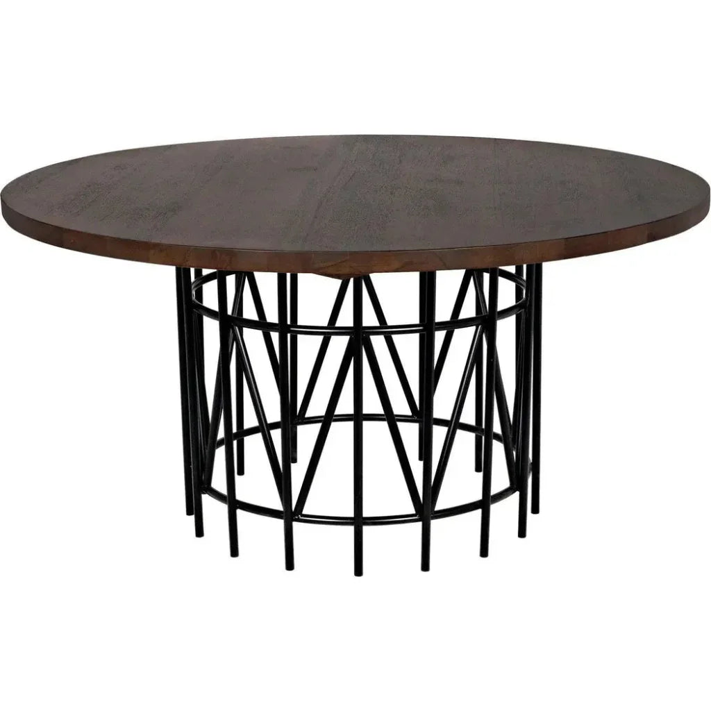 Silberman Dining Table, Dark Walnut W/Black Steel Base-Dining Tables-Noir-LOOMLAN