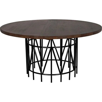 Silberman Dining Table, Dark Walnut W/Black Steel Base-Dining Tables-Noir-LOOMLAN