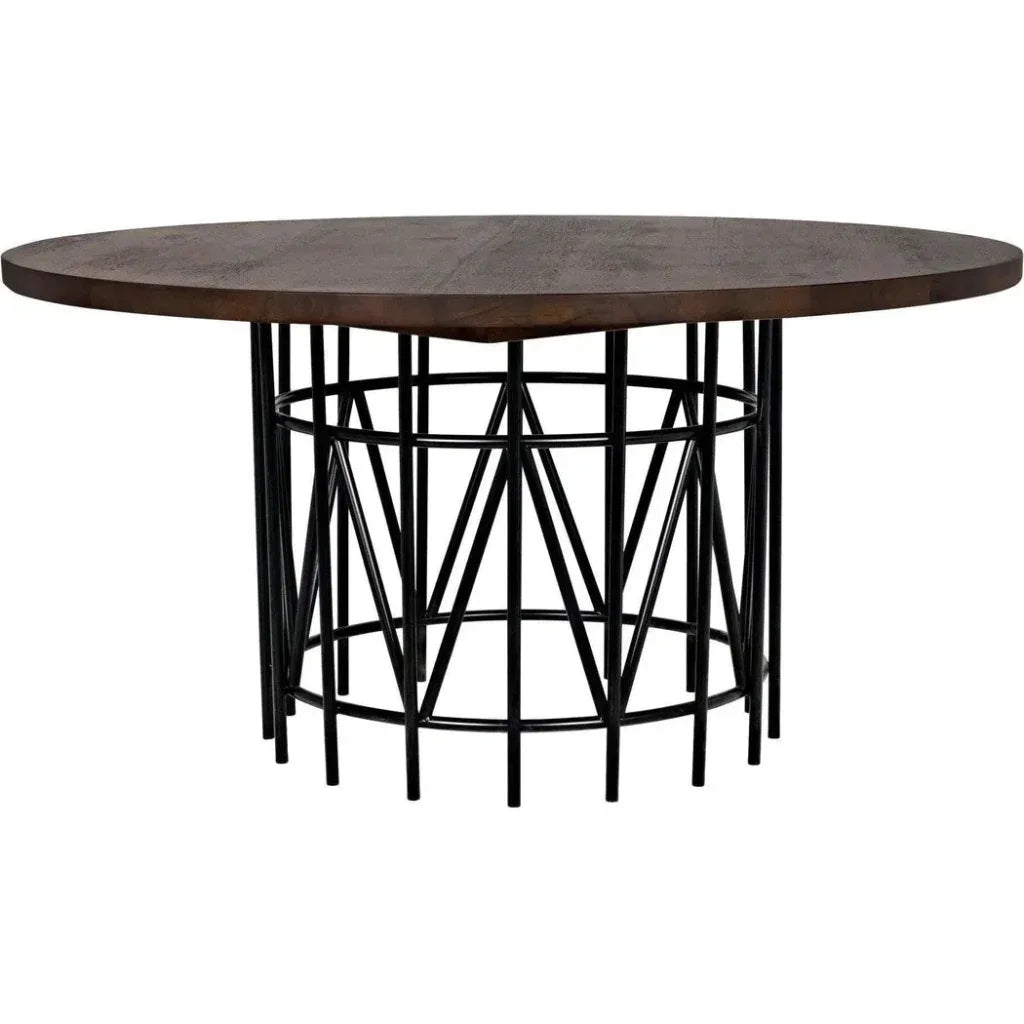 Silberman Dining Table, Dark Walnut W/Black Steel Base-Dining Tables-Noir-LOOMLAN