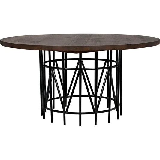 Silberman Dining Table, Dark Walnut W/Black Steel Base-Dining Tables-Noir-LOOMLAN