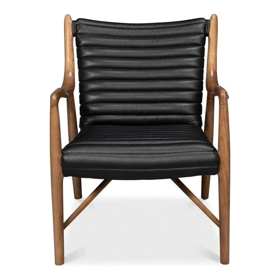 Singletary Wood and Leather Black Armchair - LOOMLAN - Sarreid - Accent Chairs